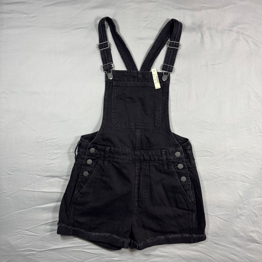 NWT‎ Madewell Womens Black Denim Short Overalls G5149 Raw Hem Size XS Chic Goth
